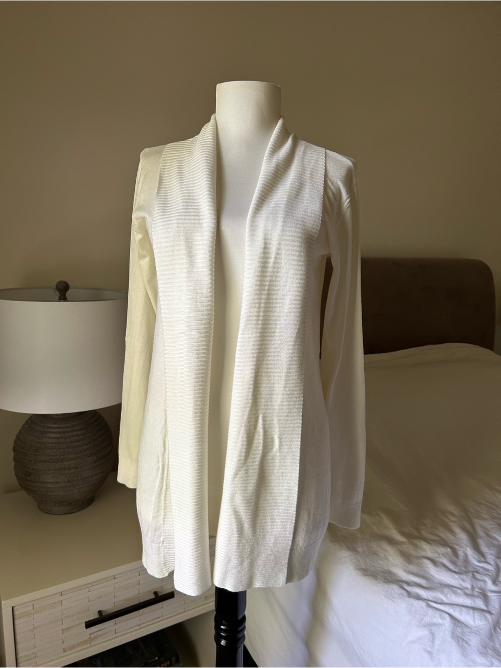 MANGO MNG Alma Longline Fine Knit Cardigan Size XS in Ivory